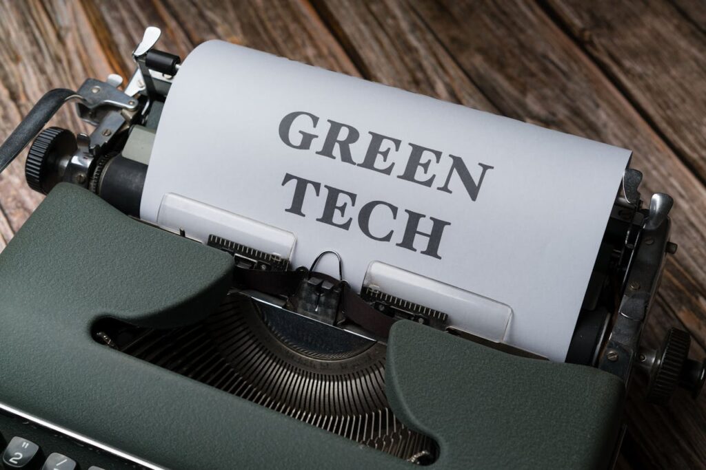 A typewriter with the words green tech on it